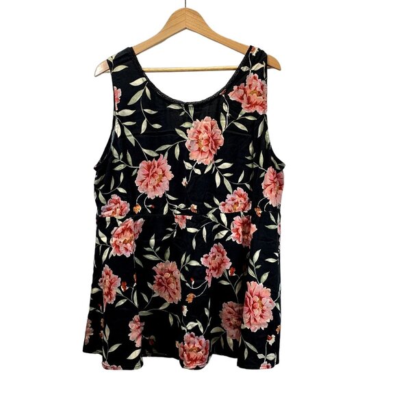Torrid Tank Top Womens 2 2X 18-20 Black Floral Babydoll Stretch Challis Crochet - Picture 3 of 12